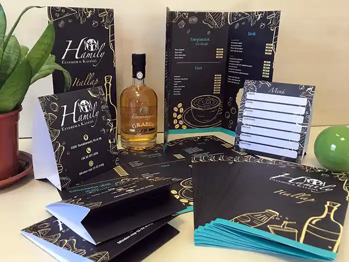 trifold, attrap, asztali háromszög étlap